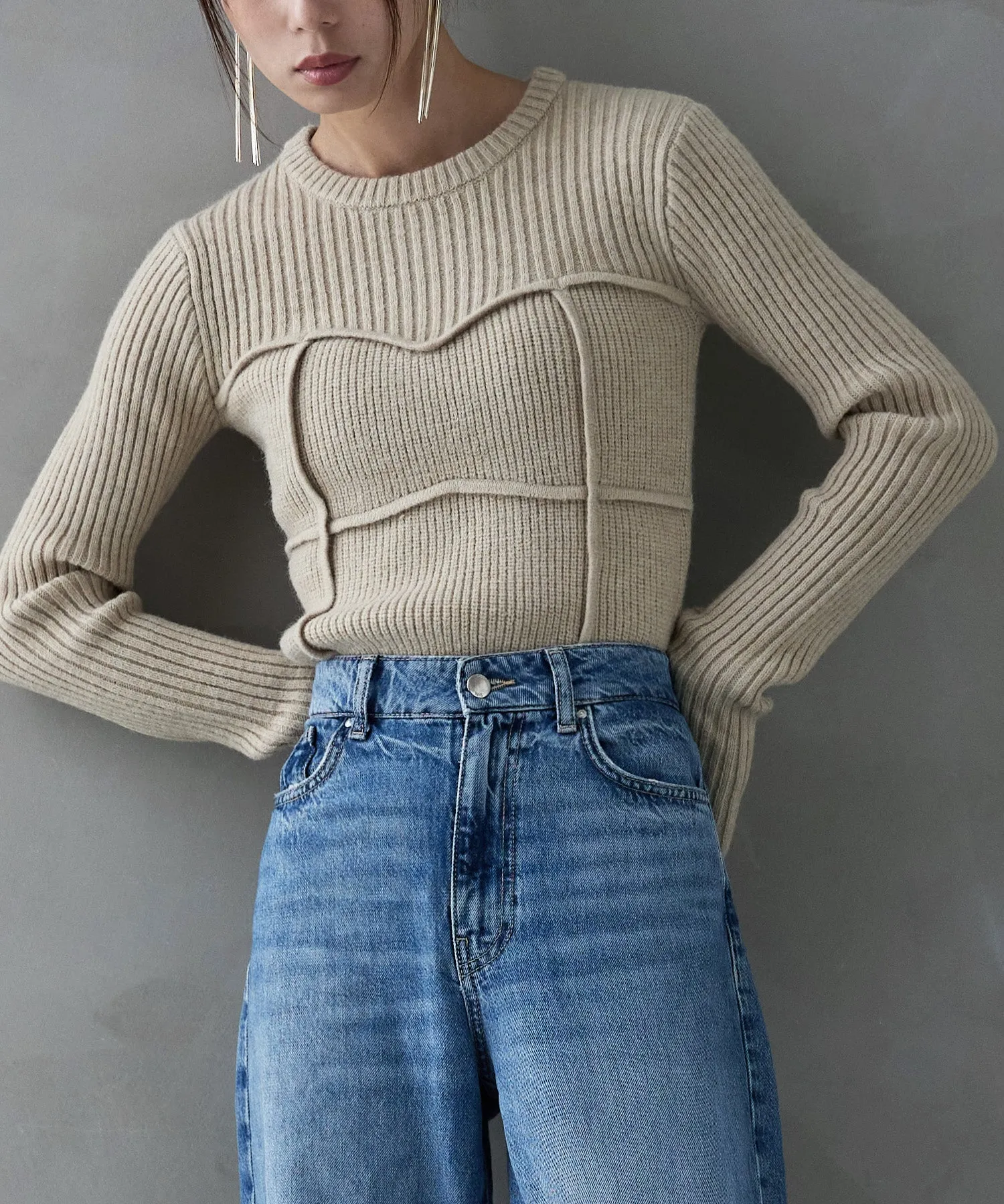 Alpaca touch bustier-like rib knit