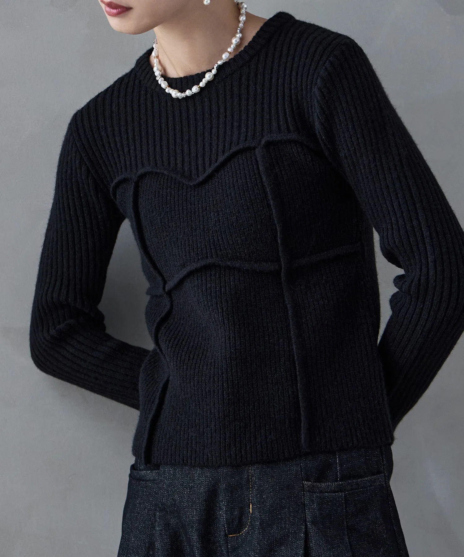 Alpaca touch bustier-like rib knit