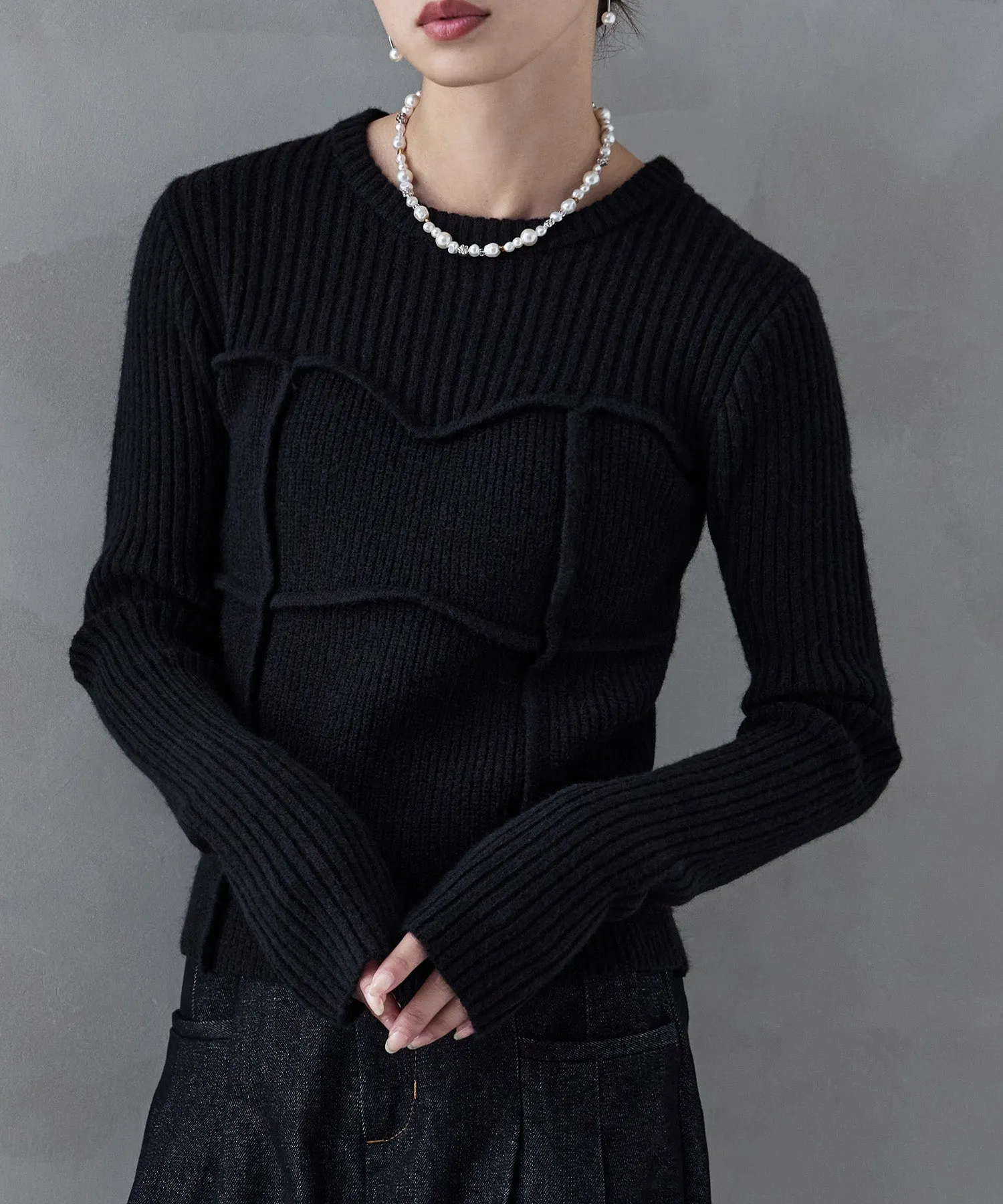 Alpaca touch bustier-like rib knit