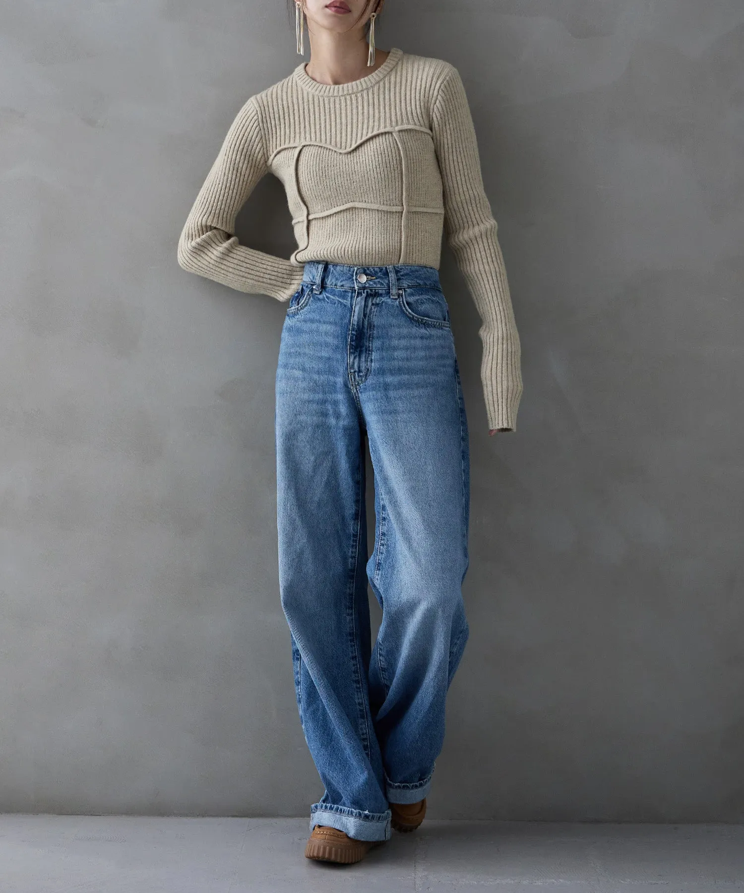 Alpaca touch bustier-like rib knit