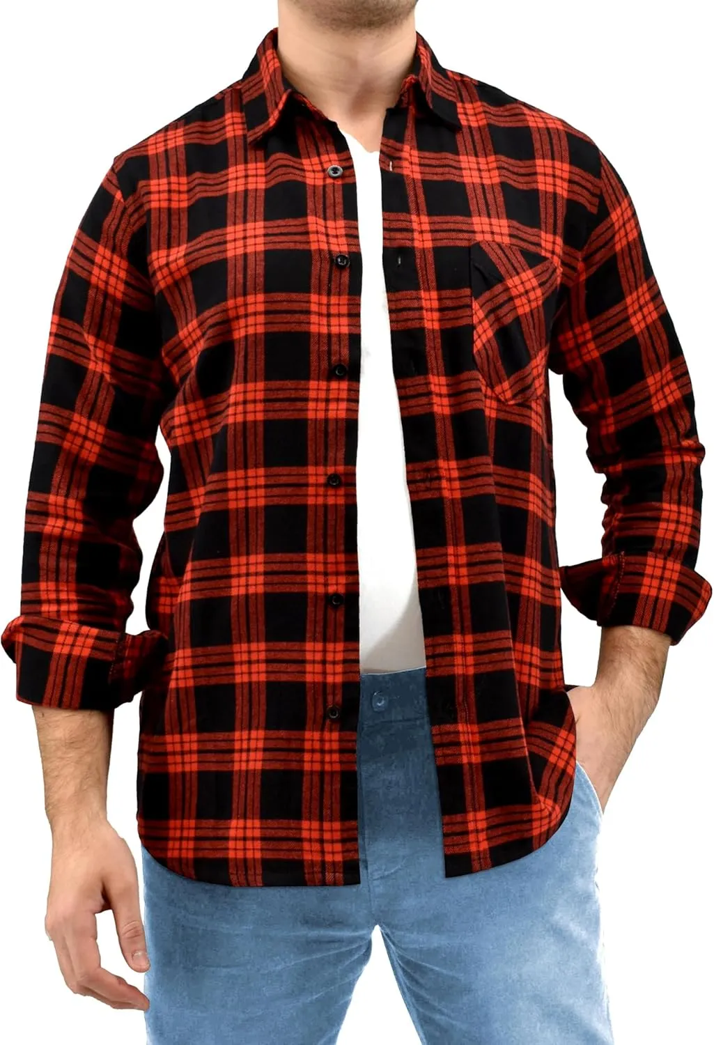Andrew Scott Men's Button Down Regular Fit Long Sleeve Plaid Flannel Casual Shirts - Multi Packs