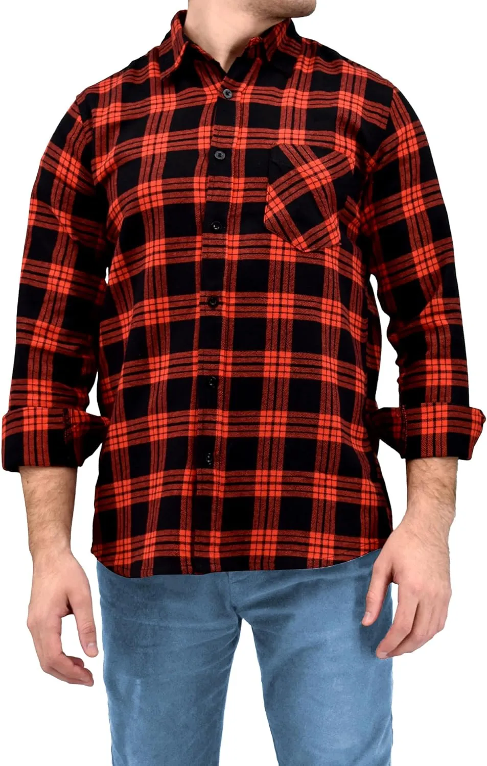 Andrew Scott Men's Button Down Regular Fit Long Sleeve Plaid Flannel Casual Shirts - Multi Packs