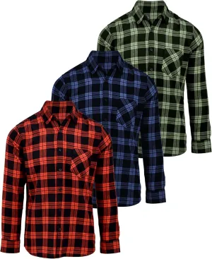 Andrew Scott Men's Button Down Regular Fit Long Sleeve Plaid Flannel Casual Shirts - Multi Packs