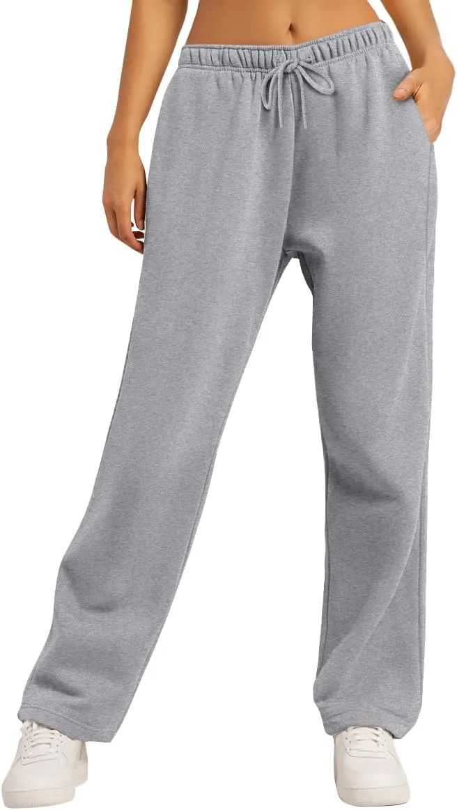 AUTOMET Women's Wide Leg Sweatpants Fleece Lined Baggy Straight Leg Lounge Pants Fall Outfits Athletic Joggers with Pockets