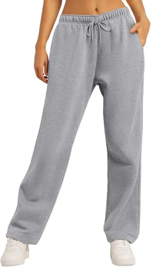 AUTOMET Women's Wide Leg Sweatpants Fleece Lined Baggy Straight Leg Lounge Pants Fall Outfits Athletic Joggers with Pockets
