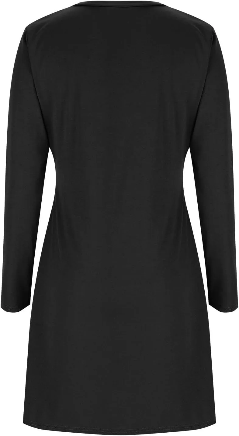 Autumn Dresses for Women 2024 Fashion Long Sleeve Plain Crewneck Dress Casual Dressy Semi Formal Midi Dress Fall Tops