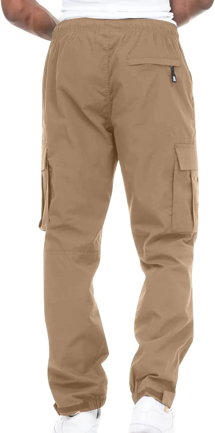 Aymnlox Cargo Pants for Men Baggy Big and Tall Linen Drawstring Sweatpants Casual Hiking Jogger Athletic Straight Pant Pocket