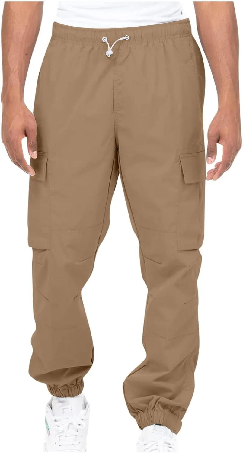 Aymnlox Cargo Pants for Men Baggy Big and Tall Linen Drawstring Sweatpants Casual Hiking Jogger Athletic Straight Pant Pocket