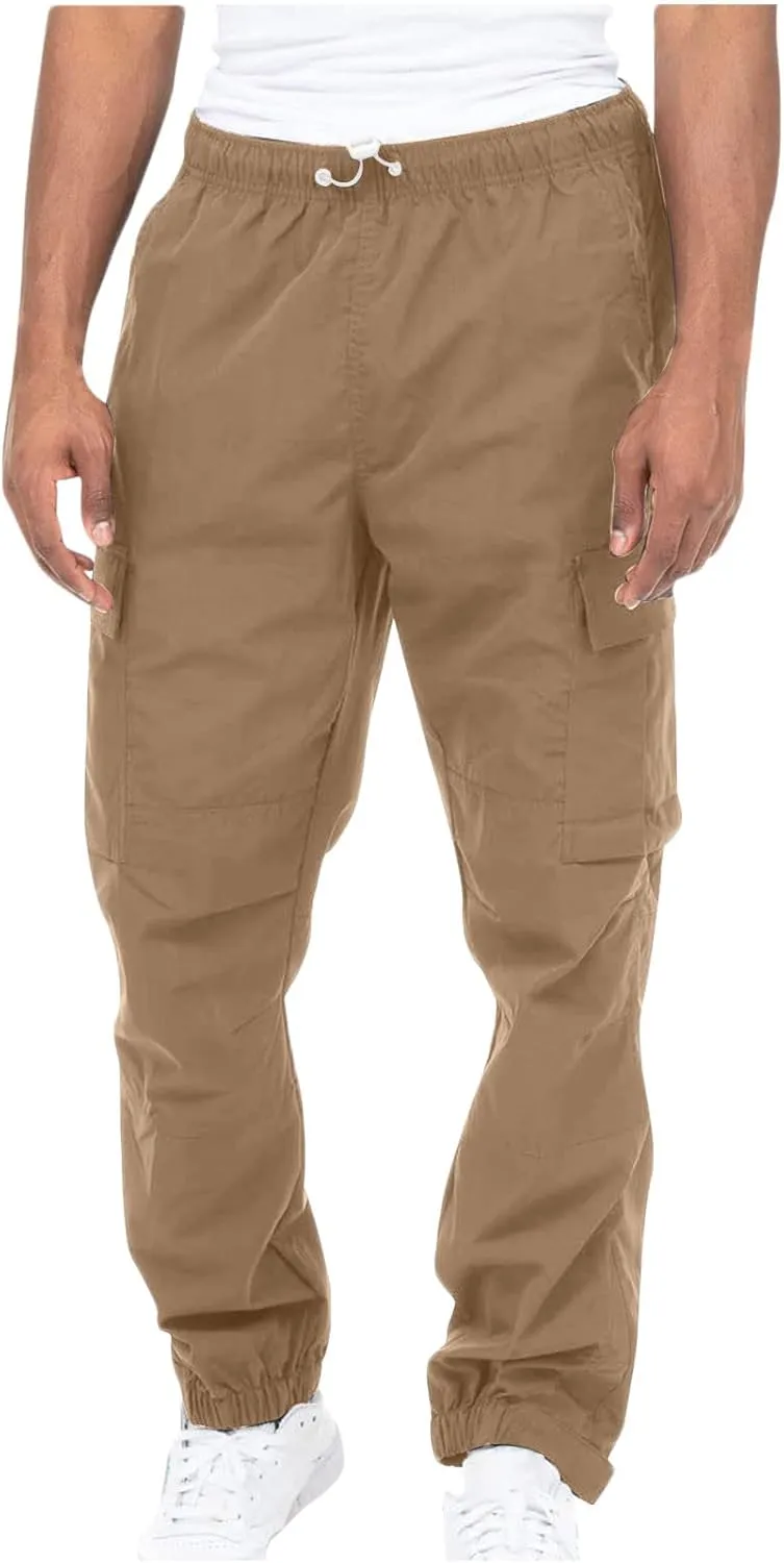 Aymnlox Cargo Pants for Men Baggy Big and Tall Linen Drawstring Sweatpants Casual Hiking Jogger Athletic Straight Pant Pocket