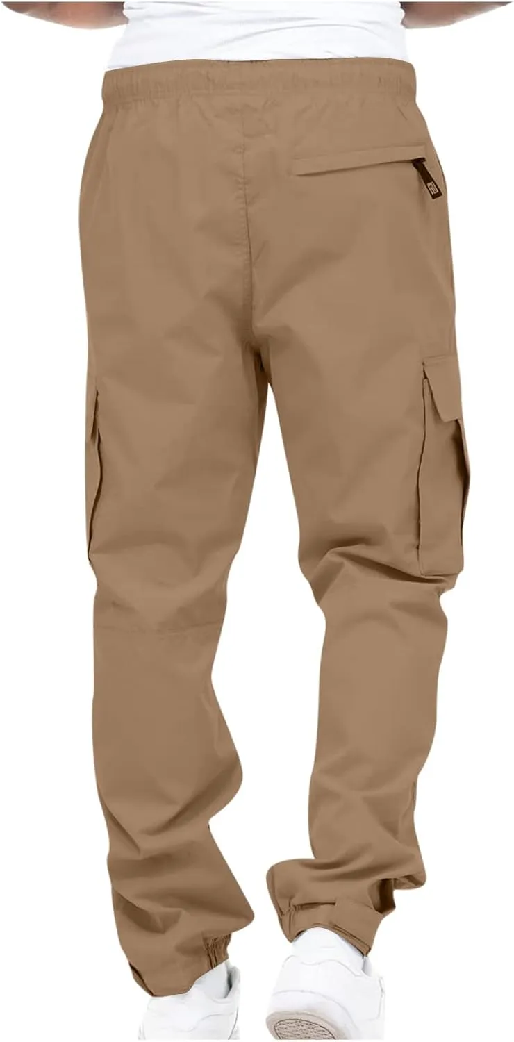 Aymnlox Cargo Pants for Men Baggy Big and Tall Linen Drawstring Sweatpants Casual Hiking Jogger Athletic Straight Pant Pocket