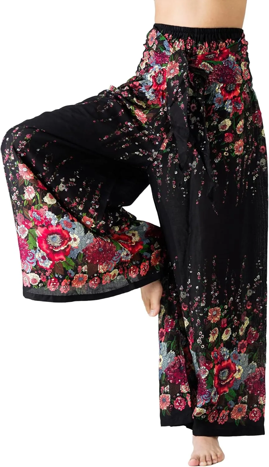 B BANGKOK PANTS Women's Boho Palazzo Pants Yoga Wide Leg Pants