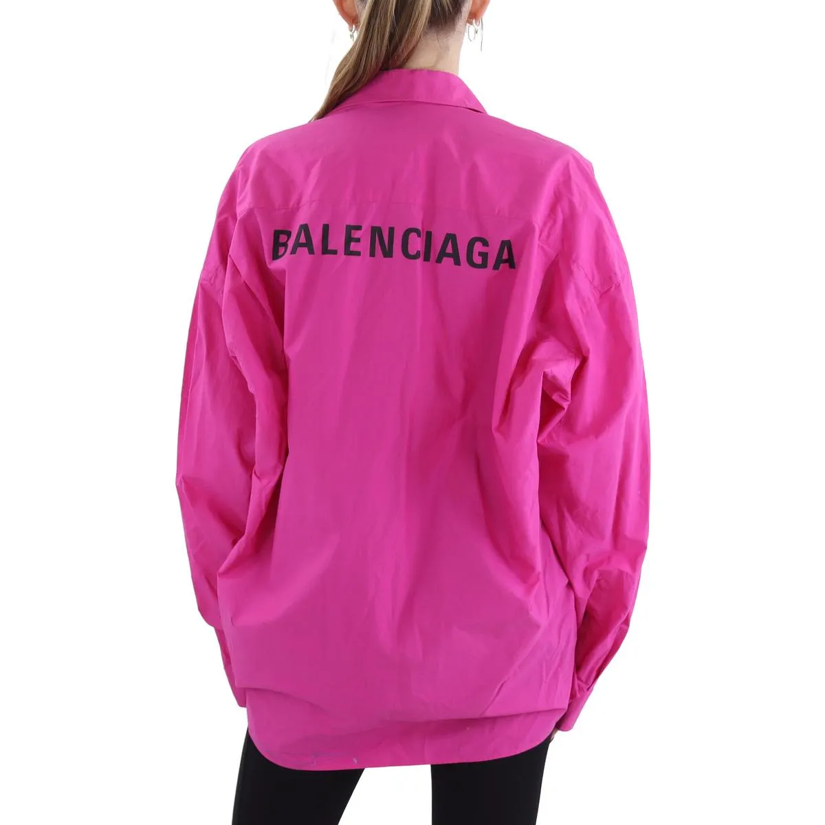 Balenciaga Womens Cotton Logo Button-Down Top
