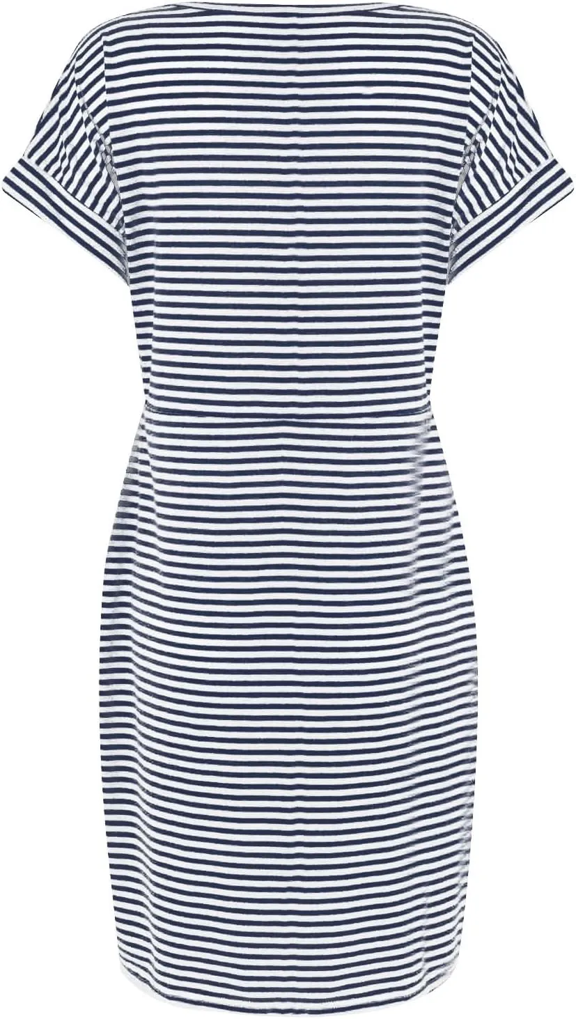 BAXLIMEK Midi Dresses for Women,2025 Summer Trendy Striped Casual Crewneck Short Sleeve T Shirt Dress Tie Waist with Pockets