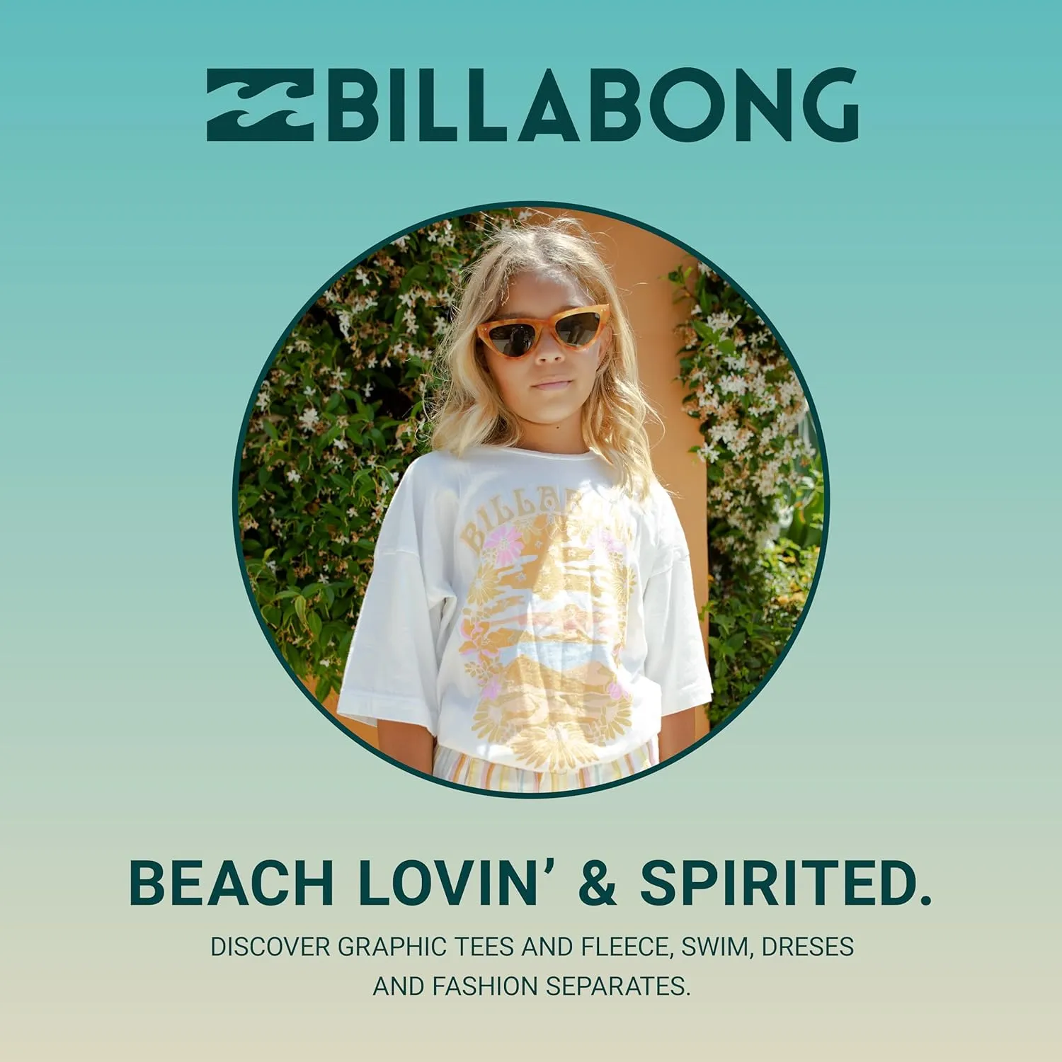 Billabong Girls' Premium Short Sleeve Oversized Logo Graphic T-Shirt