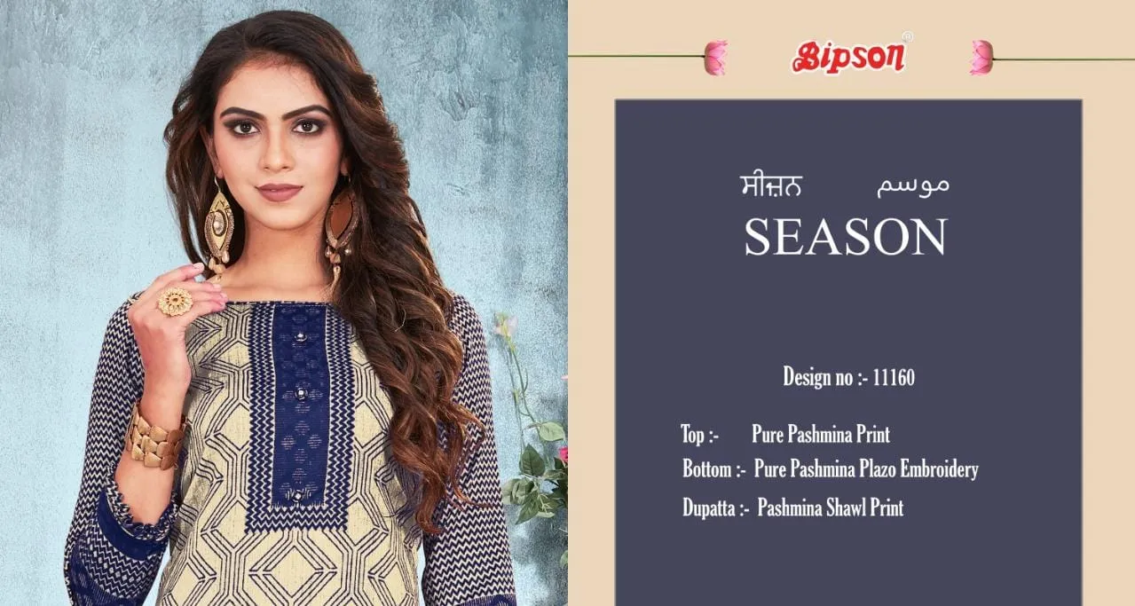 Bipson Fashion Presents Season 1160 Pashmina Printed Embroidery Work Fancy Designer Kameez