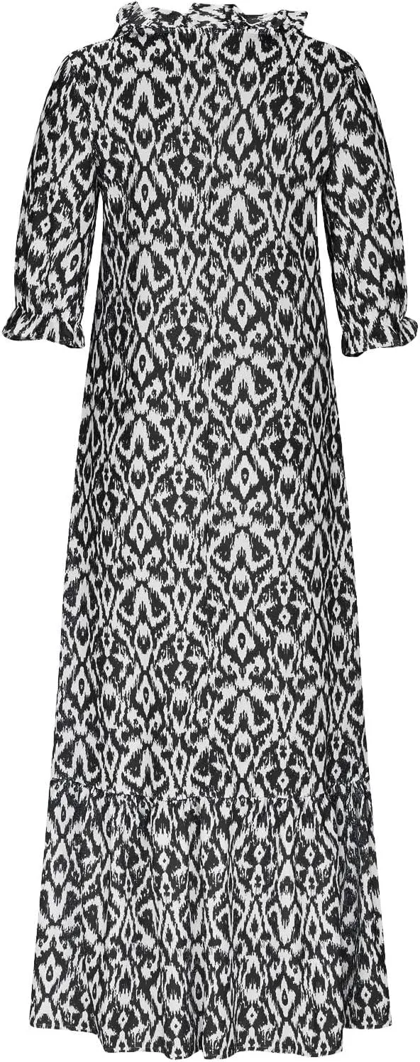 Boho Maxi Dresses for Women Summer Fashion Print V Neck Short Sleeve Flowy Dress Long Beach Dress Casual Sundress