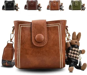 Bootara Bucket Bag, Vintage Crossbody Bag, Adjustable Wide Shoulder Strap, With Cute Rabbit Pendant, Shoulder/Crossbody