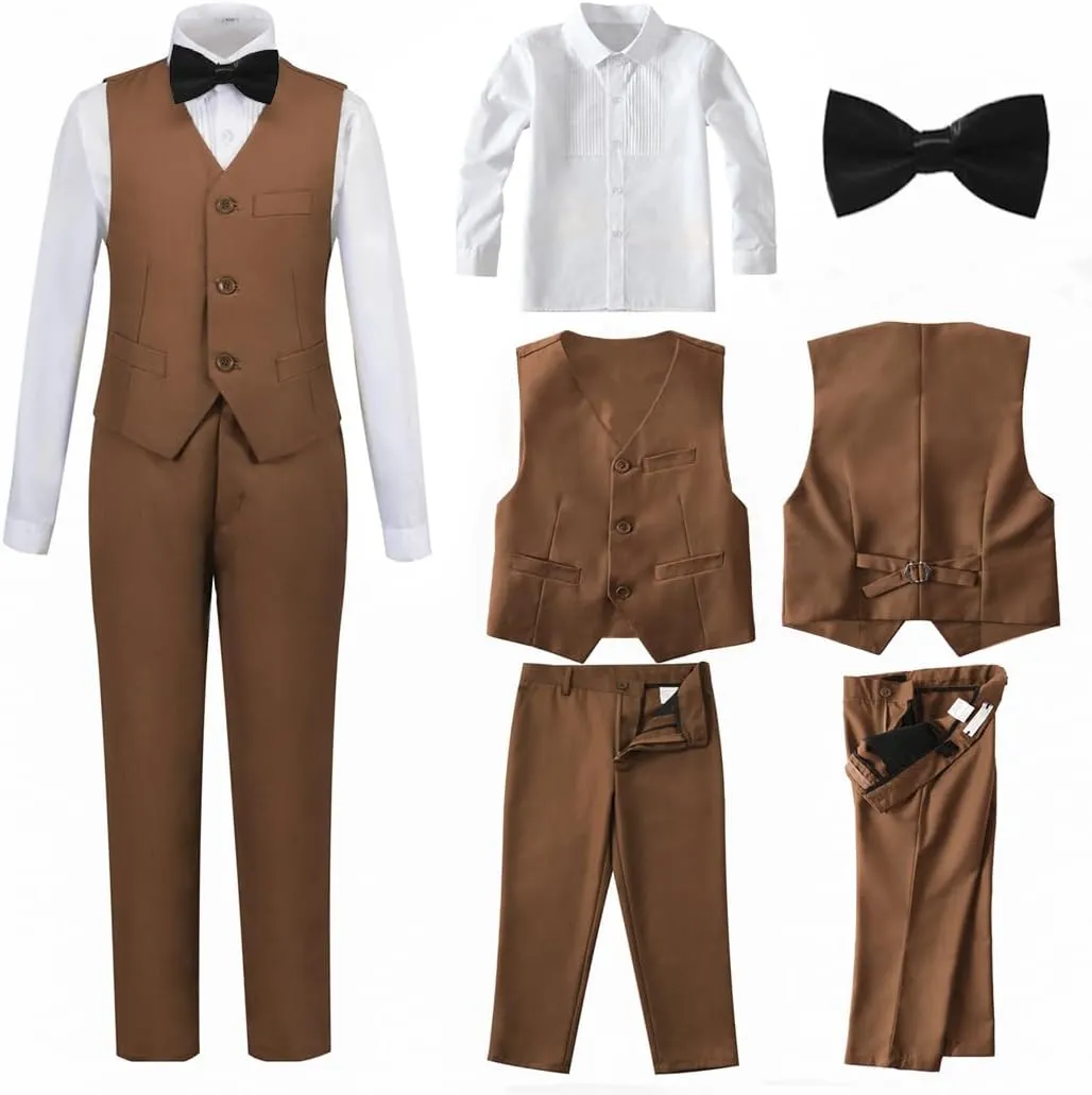 Boys 4-Pieces Suits Slim Fit Kids Outfits Vest Dress Pants Sets Formal Suit for Boy