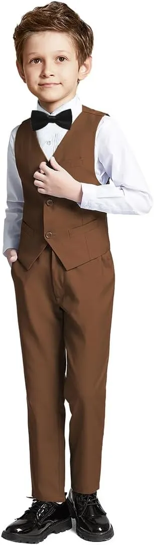 Boys 4-Pieces Suits Slim Fit Kids Outfits Vest Dress Pants Sets Formal Suit for Boy