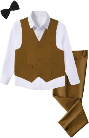 Boys 4-Pieces Suits Slim Fit Kids Outfits Vest Dress Pants Sets Formal Suit for Boy