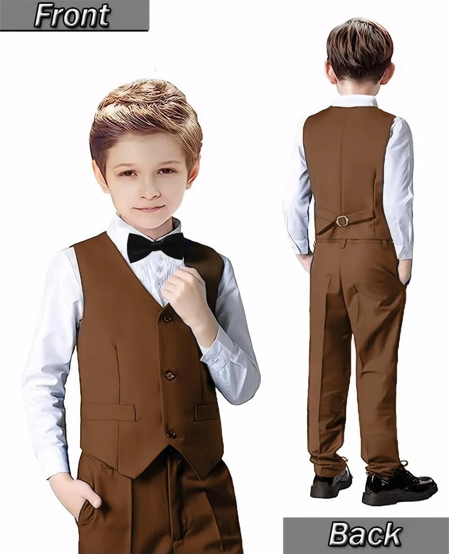 Boys 4-Pieces Suits Slim Fit Kids Outfits Vest Dress Pants Sets Formal Suit for Boy