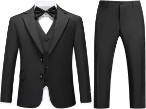 Boys Suits Solid Slim Fit Tuxedo 3 Piece Set with Blazer Jacket Dressing Pants Vest for Kids Wedding Prom Ring Bearer Outfit