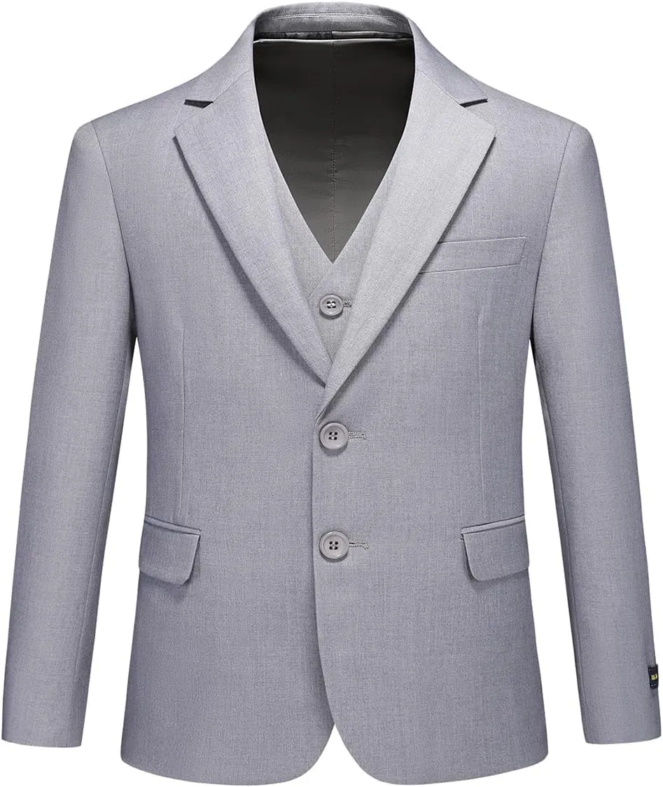 Boys Suits Solid Slim Fit Tuxedo 3 Piece Set with Blazer Jacket Dressing Pants Vest for Kids Wedding Prom Ring Bearer Outfit