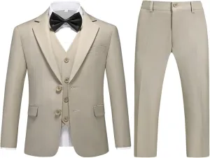 Boys Suits Solid Slim Fit Tuxedo 3 Piece Set with Blazer Jacket Dressing Pants Vest for Kids Wedding Prom Ring Bearer Outfit