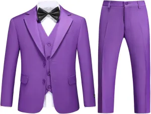 Boys Suits Solid Slim Fit Tuxedo 3 Piece Set with Blazer Jacket Dressing Pants Vest for Kids Wedding Prom Ring Bearer Outfit