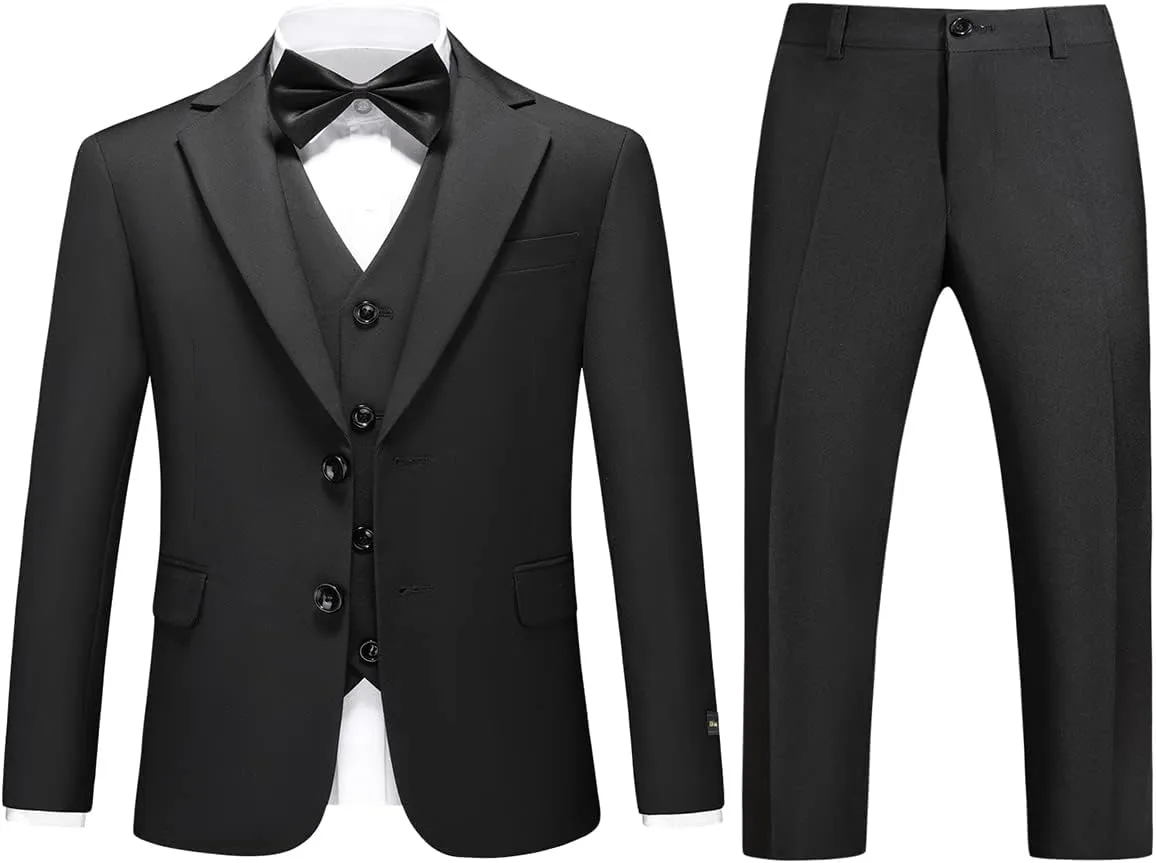 Boys Suits Solid Slim Fit Tuxedo 3 Piece Set with Blazer Jacket Dressing Pants Vest for Kids Wedding Prom Ring Bearer Outfit