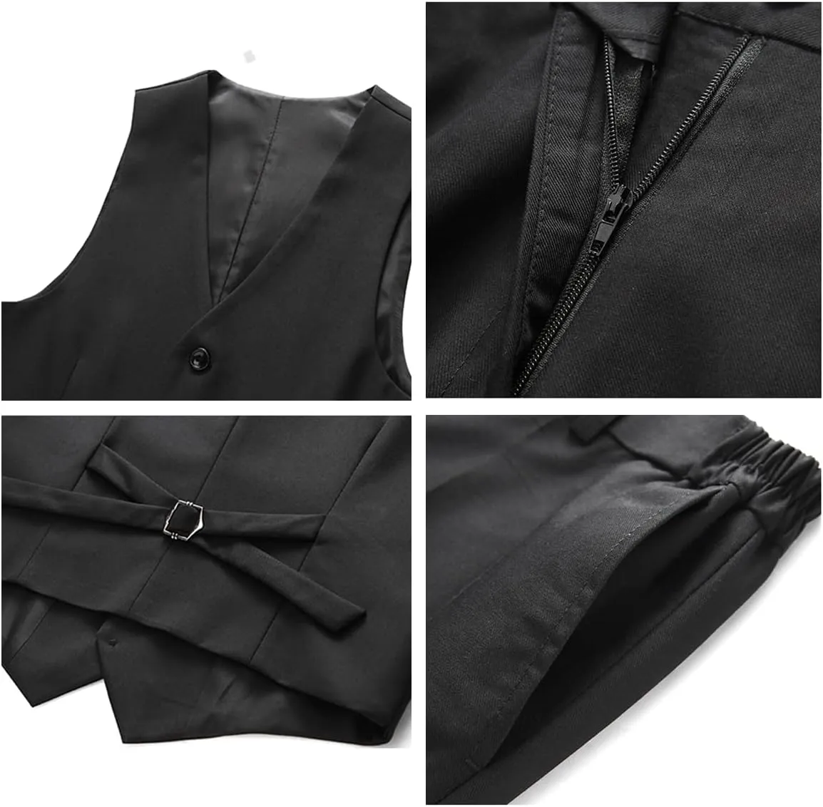 Boys Suits Solid Slim Fit Tuxedo 3 Piece Set with Blazer Jacket Dressing Pants Vest for Kids Wedding Prom Ring Bearer Outfit