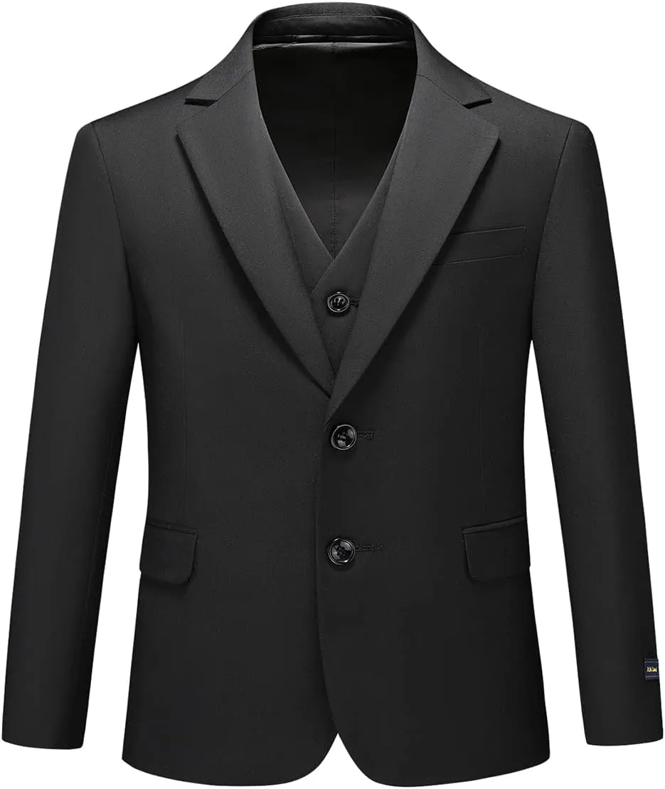 Boys Suits Solid Slim Fit Tuxedo 3 Piece Set with Blazer Jacket Dressing Pants Vest for Kids Wedding Prom Ring Bearer Outfit