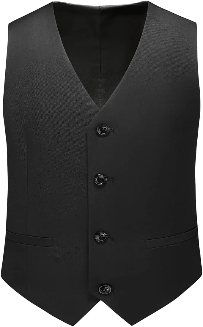 Boys Suits Solid Slim Fit Tuxedo 3 Piece Set with Blazer Jacket Dressing Pants Vest for Kids Wedding Prom Ring Bearer Outfit