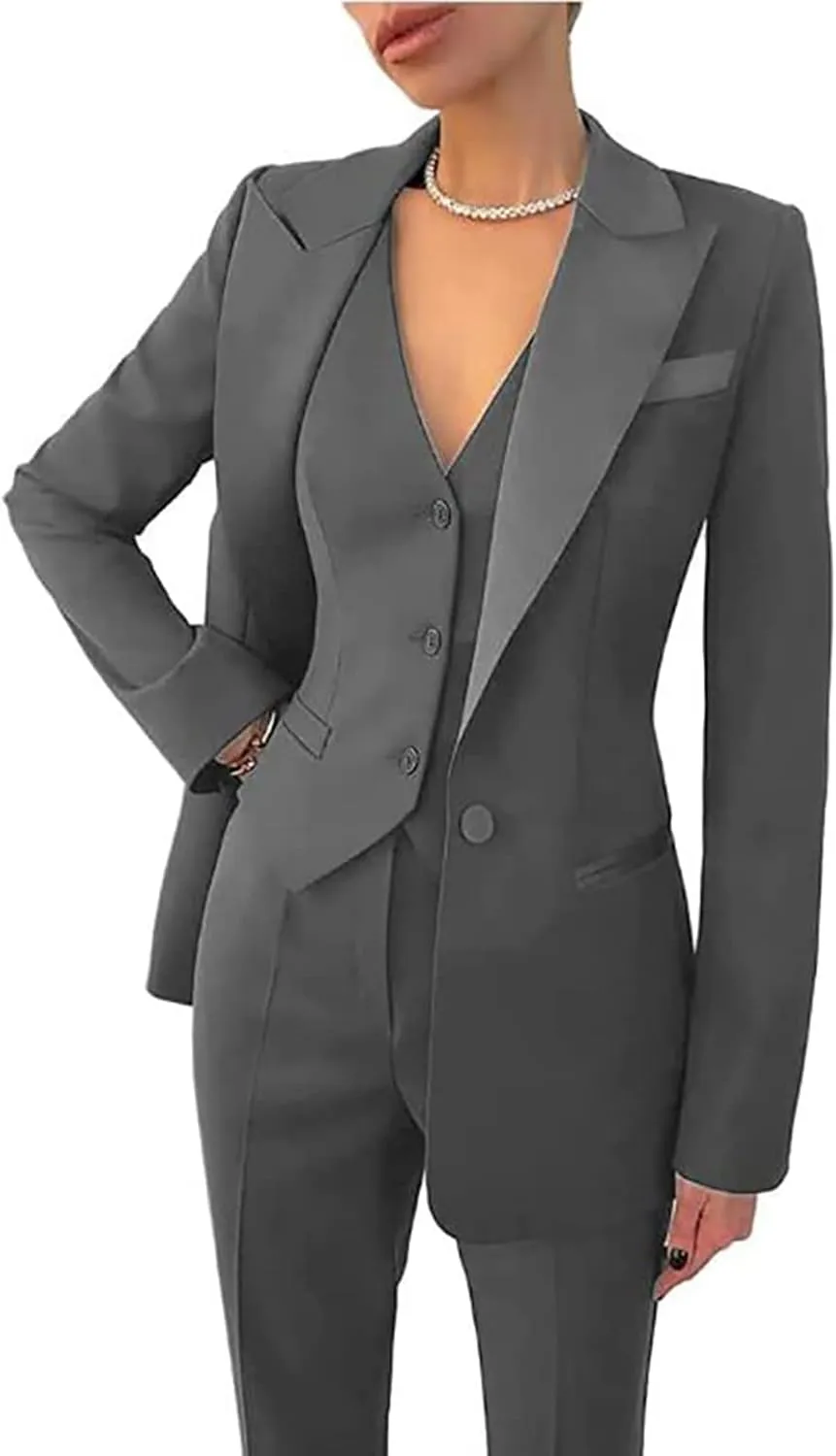 Business Women Suits 3 Piece Office Suit Set Slim Fit Blazer Vest Pants for Women