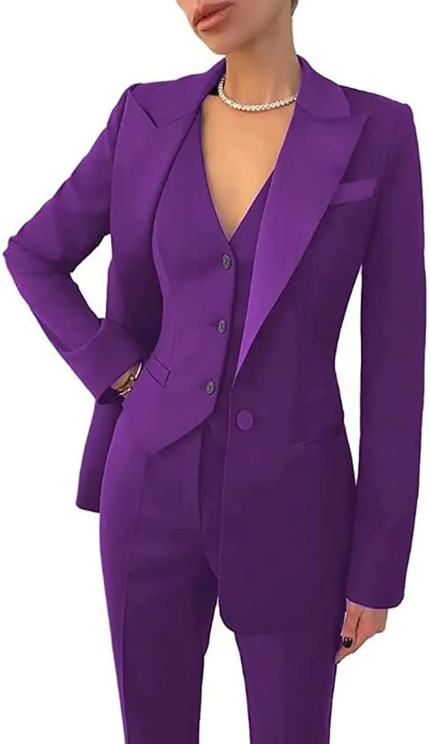 Business Women Suits 3 Piece Office Suit Set Slim Fit Blazer Vest Pants for Women