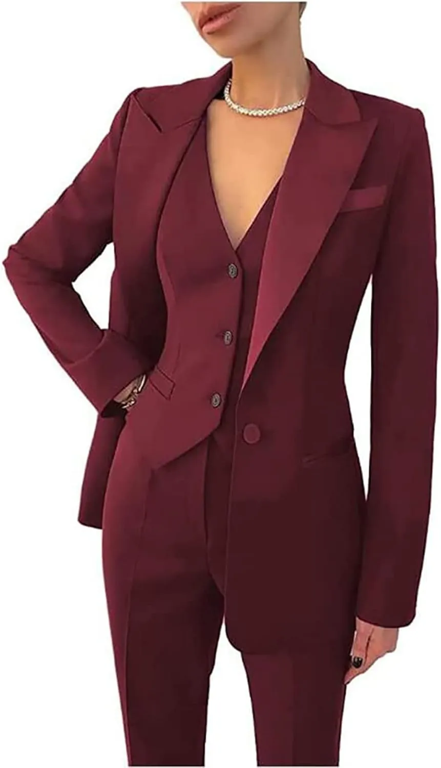 Business Women Suits 3 Piece Office Suit Set Slim Fit Blazer Vest Pants for Women