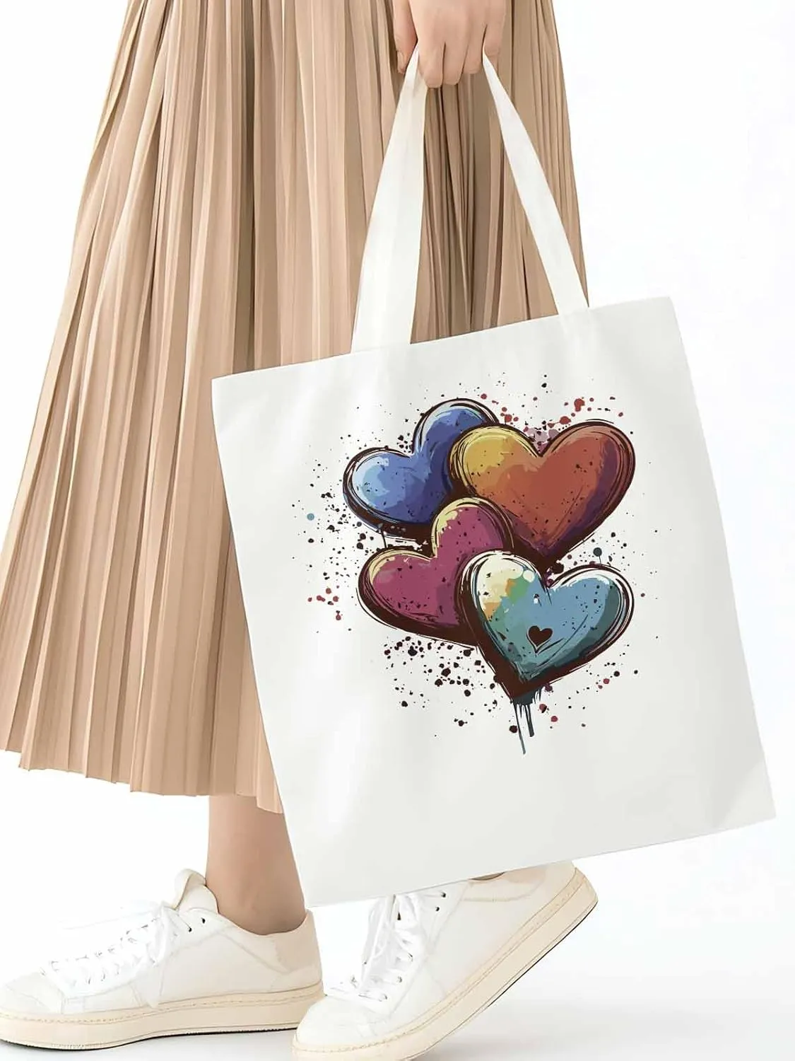Canvas Tote Bag, Valentine's Day Aesthetic Canvas Tote Handbags for Women Shoulder Bag Love Hearts Modern