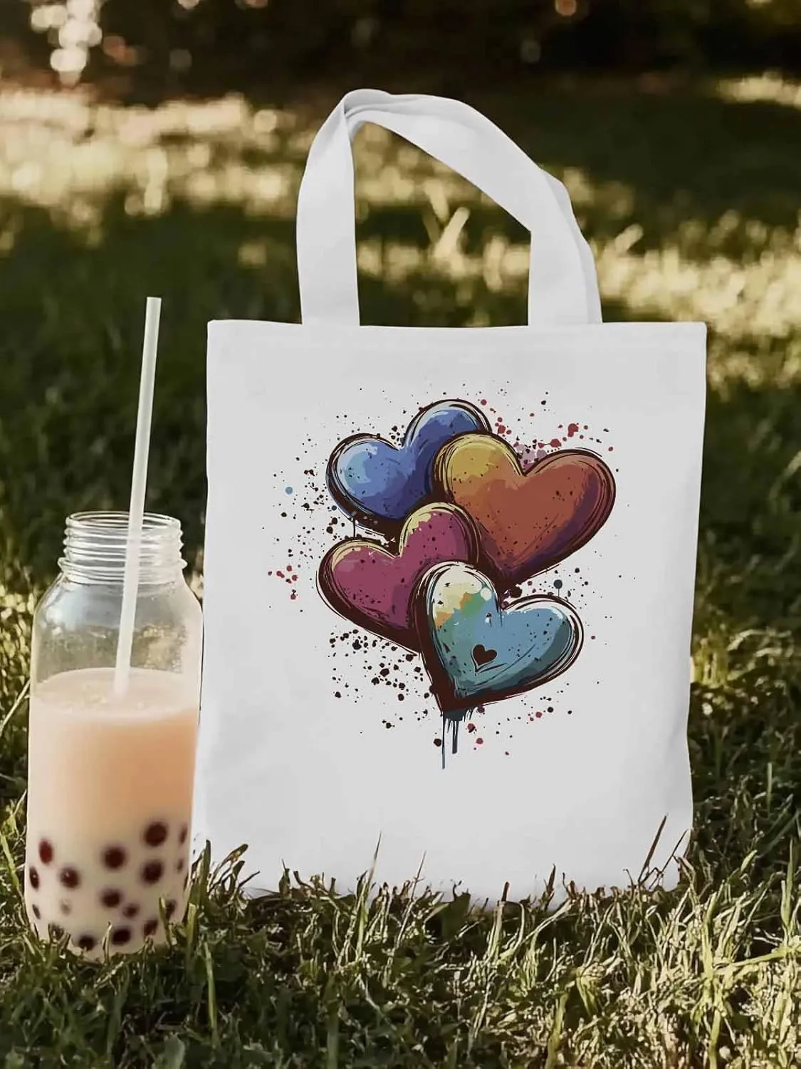 Canvas Tote Bag, Valentine's Day Aesthetic Canvas Tote Handbags for Women Shoulder Bag Love Hearts Modern