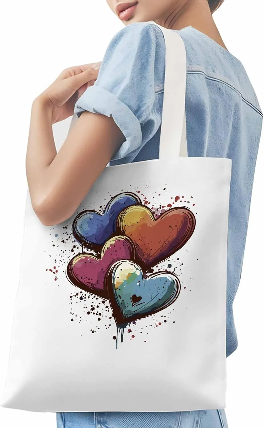 Canvas Tote Bag, Valentine's Day Aesthetic Canvas Tote Handbags for Women Shoulder Bag Love Hearts Modern
