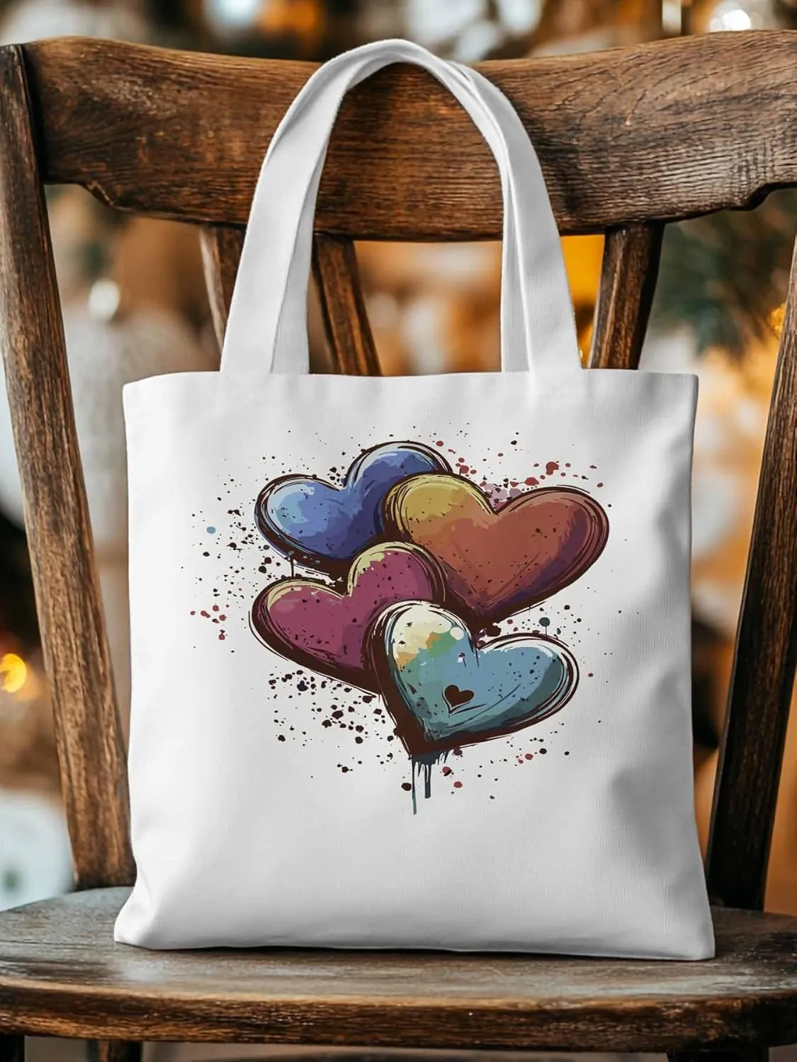Canvas Tote Bag, Valentine's Day Aesthetic Canvas Tote Handbags for Women Shoulder Bag Love Hearts Modern