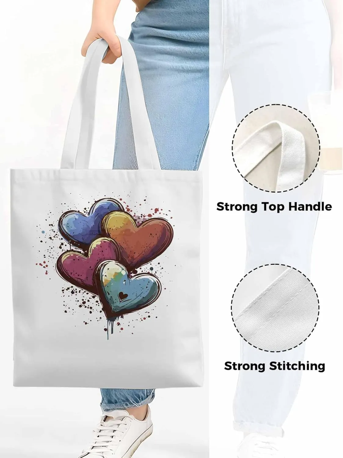 Canvas Tote Bag, Valentine's Day Aesthetic Canvas Tote Handbags for Women Shoulder Bag Love Hearts Modern
