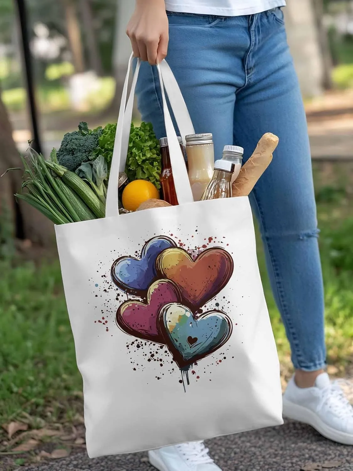 Canvas Tote Bag, Valentine's Day Aesthetic Canvas Tote Handbags for Women Shoulder Bag Love Hearts Modern