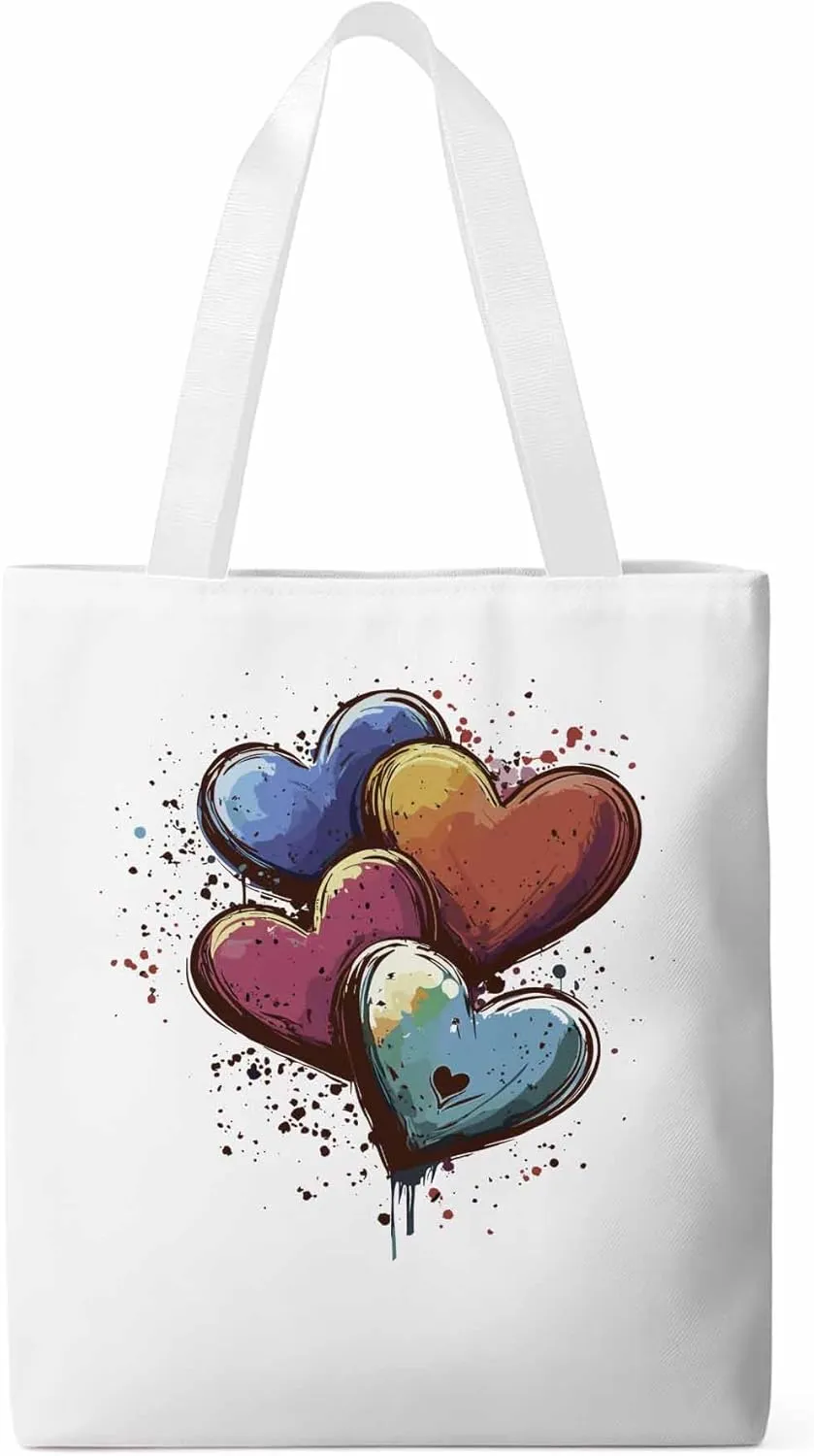 Canvas Tote Bag, Valentine's Day Aesthetic Canvas Tote Handbags for Women Shoulder Bag Love Hearts Modern