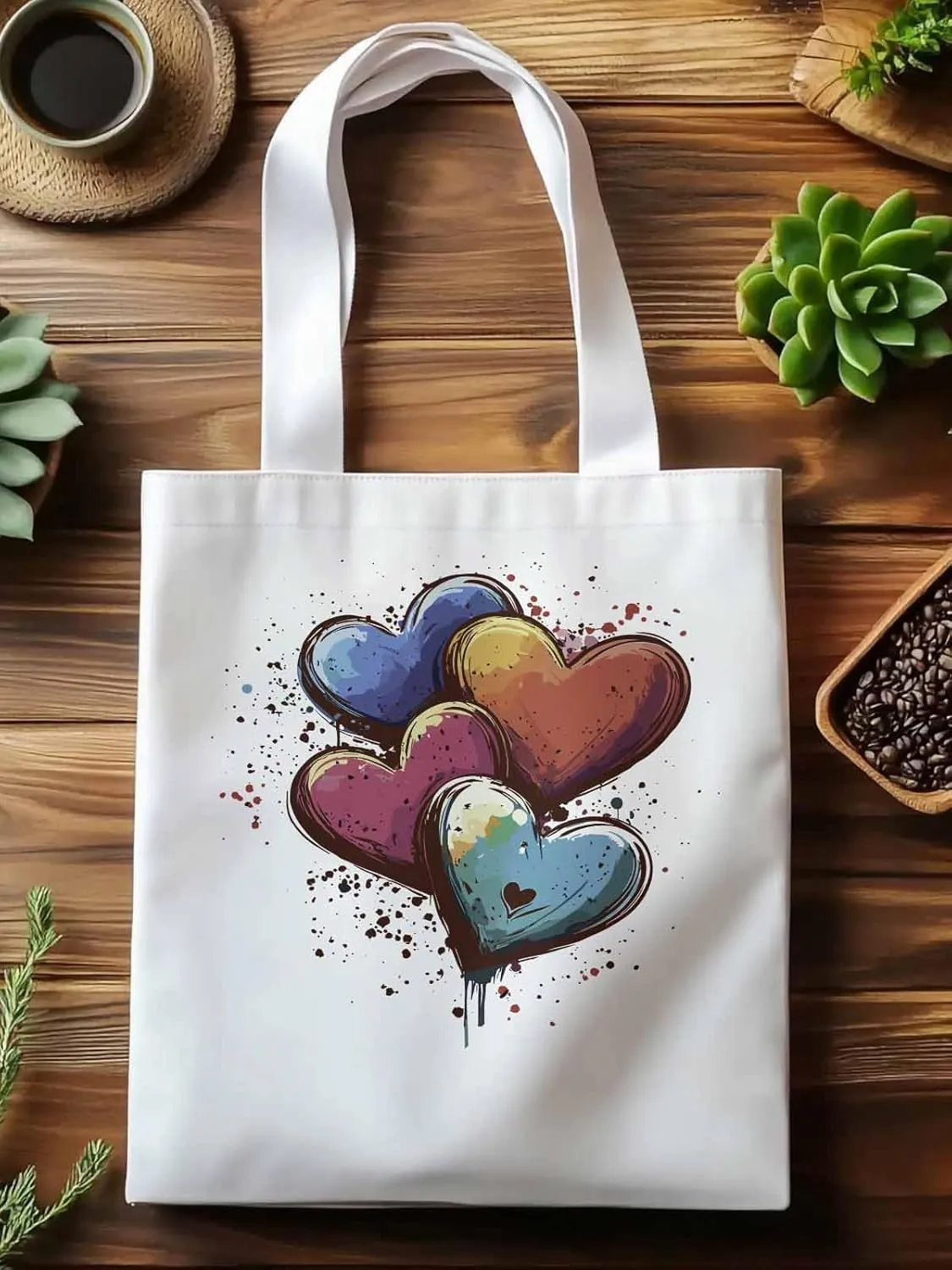 Canvas Tote Bag, Valentine's Day Aesthetic Canvas Tote Handbags for Women Shoulder Bag Love Hearts Modern
