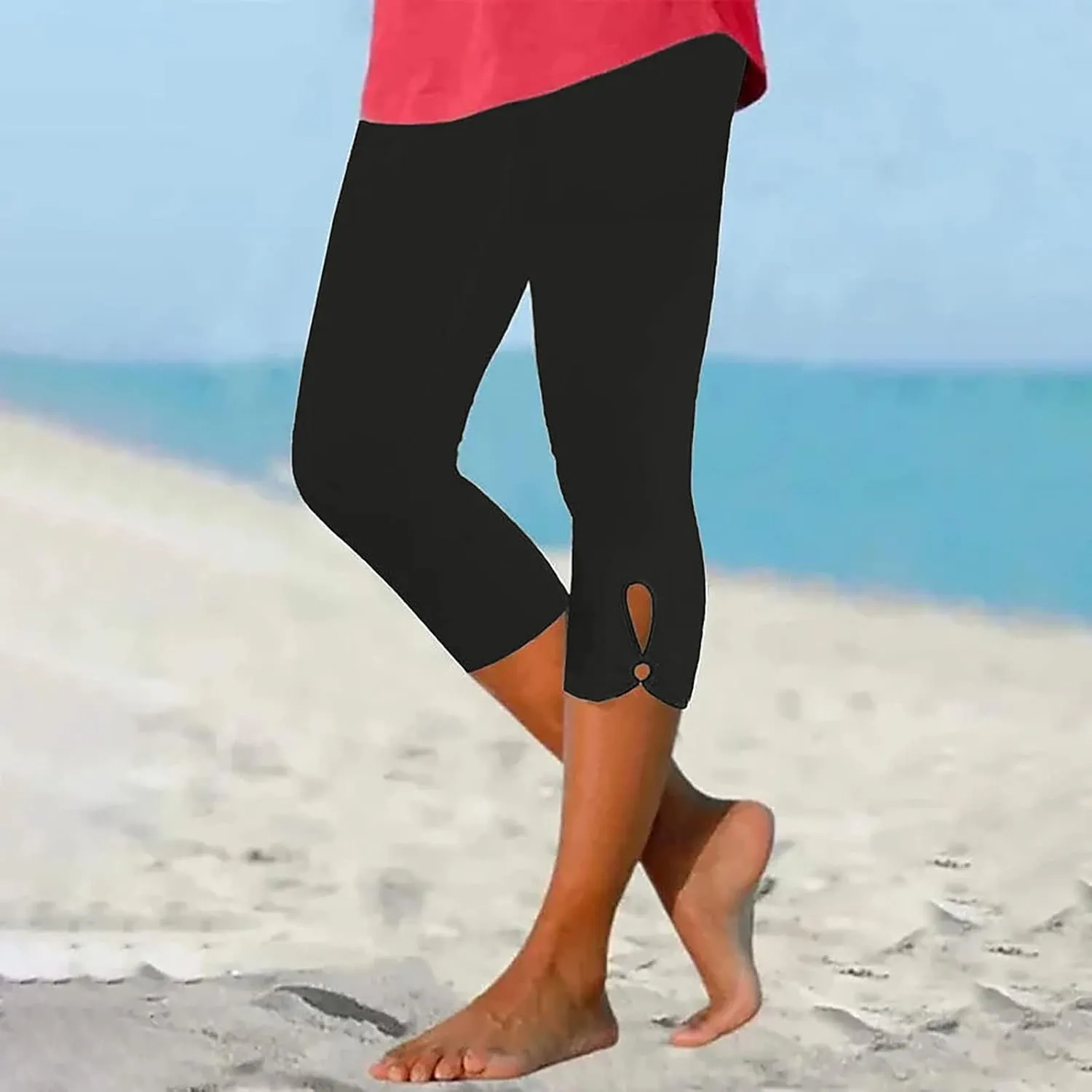 Capri Leggings for Women 2024 Summer Plus Size Capris Knee Length Casual Workout Yoga Capri Pants Beach Cropped Pants