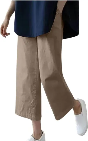 Capri Linen Pants Women Dressy Casual Wide Leg Summer Palazzo Pant High Waisted Flowy Lounge Trouser with Pocket 2025