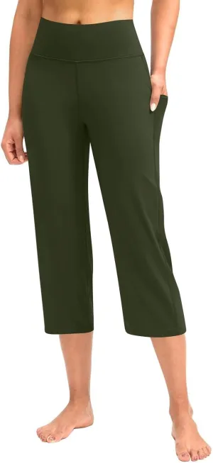 Capri Pants for Women High Waist Workout Yoga Pants with Pockets Tummy Control Crop Athletic Straight Trousers
