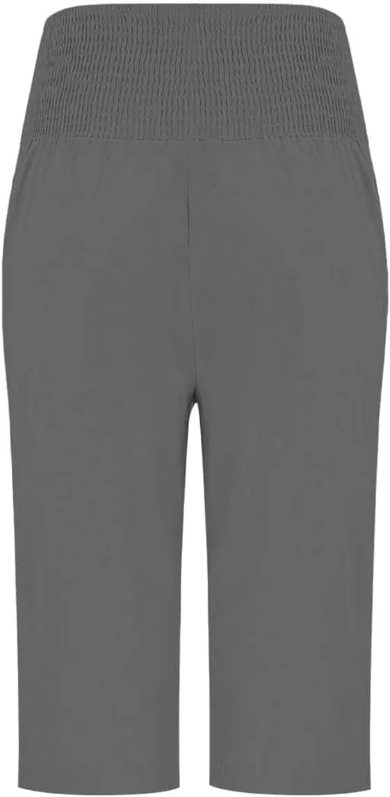 Capri Pants for Women, Wide Leg with Pockets High Waist Tummy Control