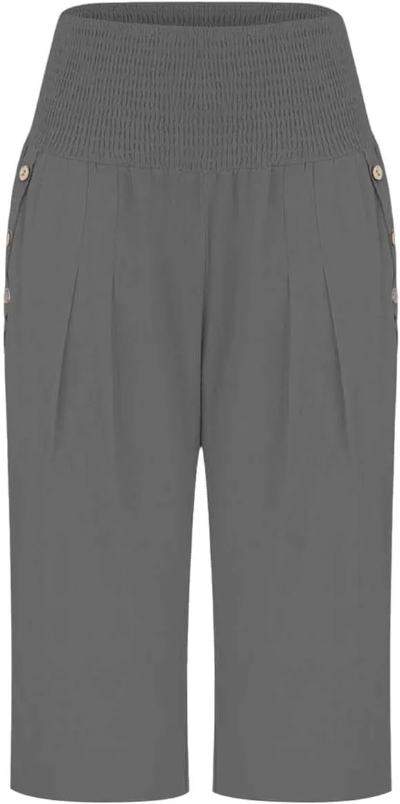 Capri Pants for Women, Wide Leg with Pockets High Waist Tummy Control