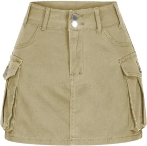 Cargo Denim Skirt Womens Summer Casual Skort Elastic High Waisted Short Mini Y2k Jean Skirts Flap Pockets Streetwear